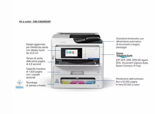 WorkForce Pro EM-C800RDWF Printer 330fogli 34ppm