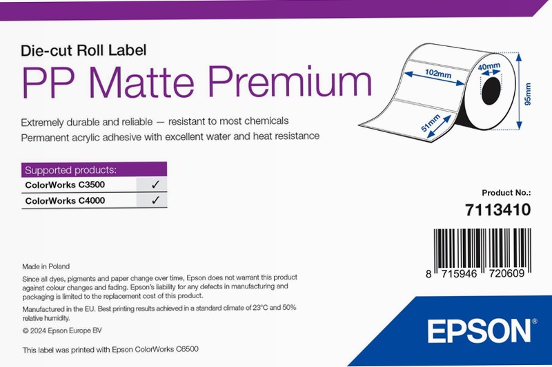 PP Matte Label Premium, Die-cut Roll, 210mm x 297mm, 184 Labels