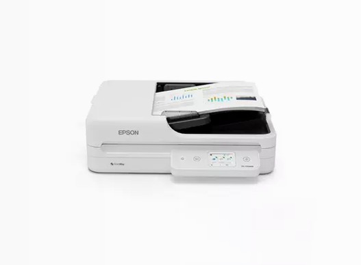 Scanner piano compatto WorkForce DS-1760WN, con connettività di rete integrata e Wi-Fi, per piccole imprese e uffici a casa.