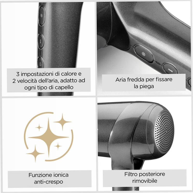 Asciugacapelli Titanium Shine 1600W Leggero e Compatto Motore Digitale High-Speed