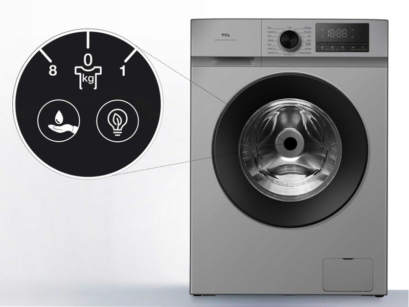 Lavatrice TCL FF0824SA0 – Motore Inverter & Funzione Vapore | TCL Italia Argento