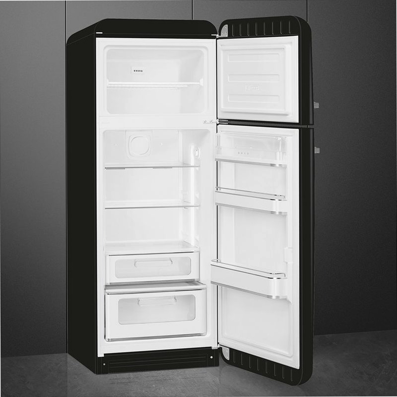 Frigorifero Nero Doppia-Porta, Stile 50's Cromo C Libera