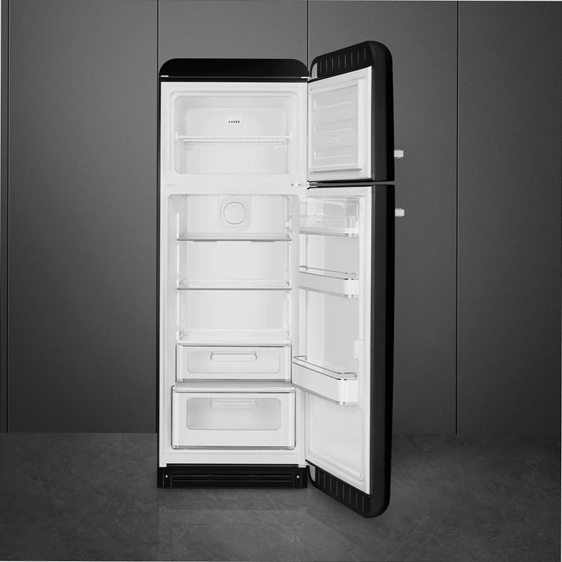 Frigorifero Nero Doppia-Porta, Stile 50's Cromo C Libera