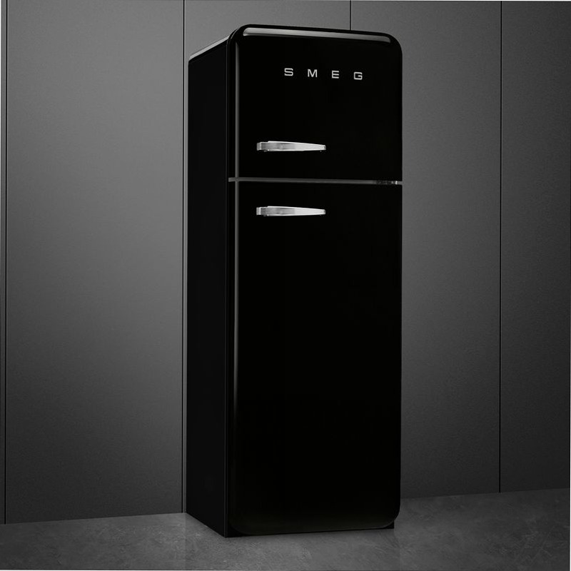 Frigorifero Nero Doppia-Porta, Stile 50's Cromo C Libera