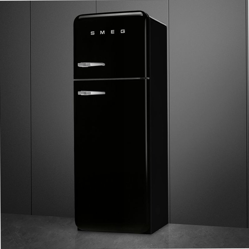 Frigorifero Nero Doppia-Porta, Stile 50's Cromo C Libera