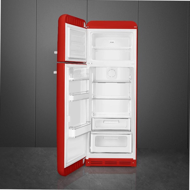 Frigorifero Rosso Doppia-Porta, Stile 50's Cromo C Libera