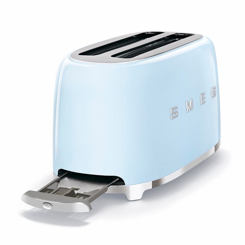 Tostapane Azzurro 2x4 Lucido Estetica 50's Style Acciaio