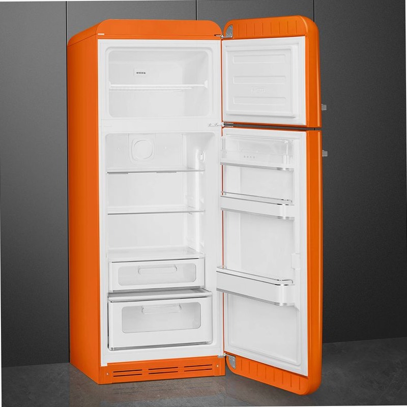 Frigorifero Arancione Doppia-Porta, Stile 50's Cromo C Libera