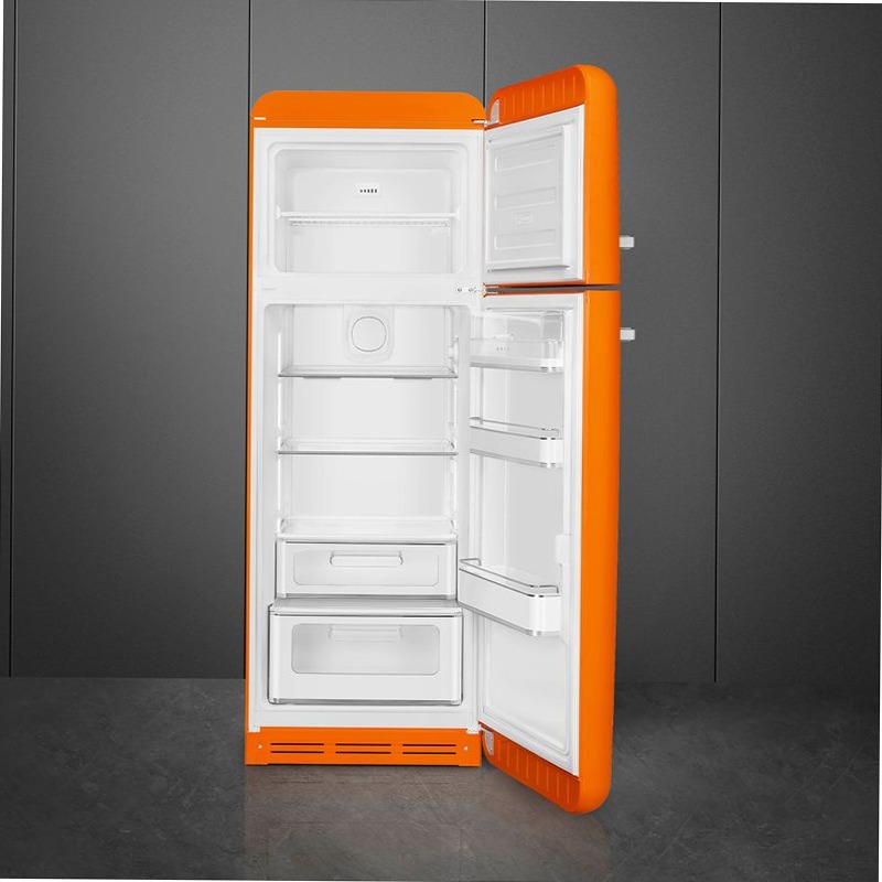 Frigorifero Arancione Doppia-Porta, Stile 50's Cromo C Libera