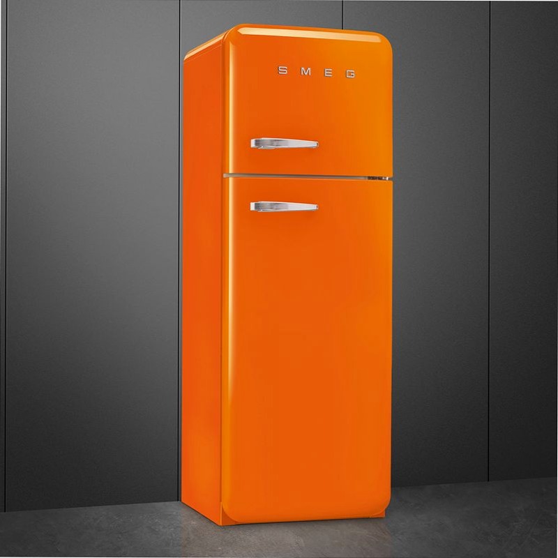 Frigorifero Arancione Doppia-Porta, Stile 50's Cromo C Libera