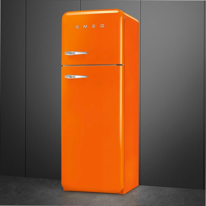 Frigorifero Arancione Doppia-Porta, Stile 50's Cromo C Libera