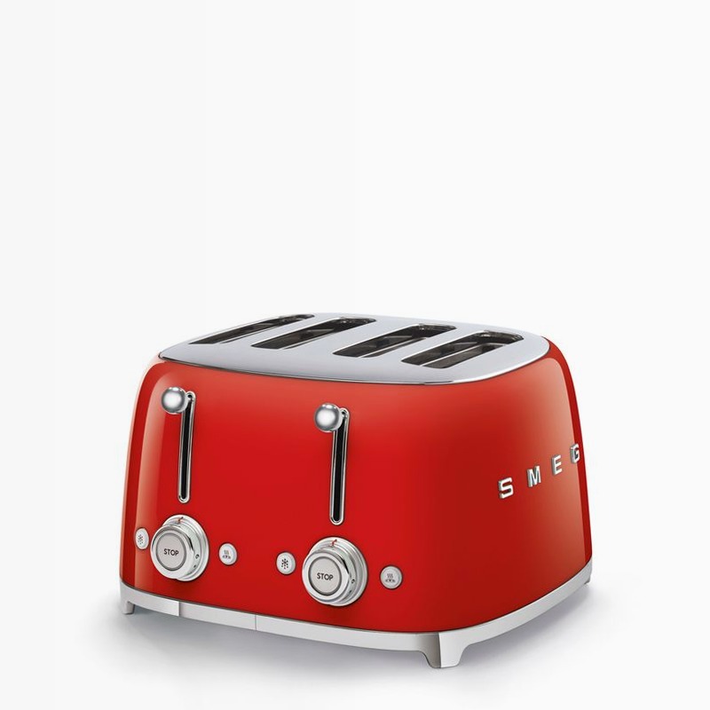 Tostapane Rosso 2x4 Lucido Estetica 50's Style Acciaio