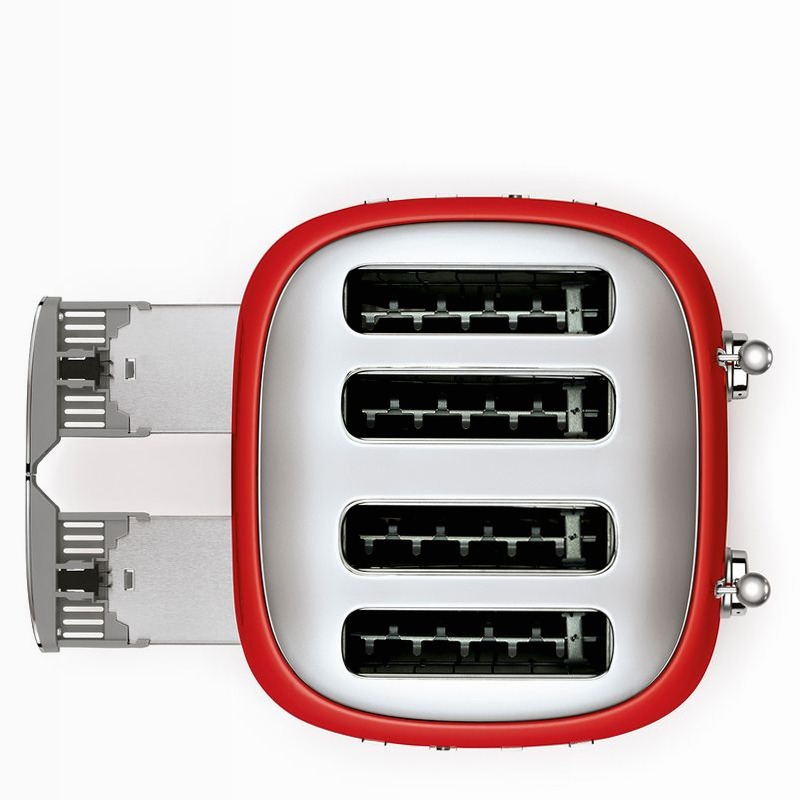 Tostapane Rosso 2x4 Lucido Estetica 50's Style Acciaio