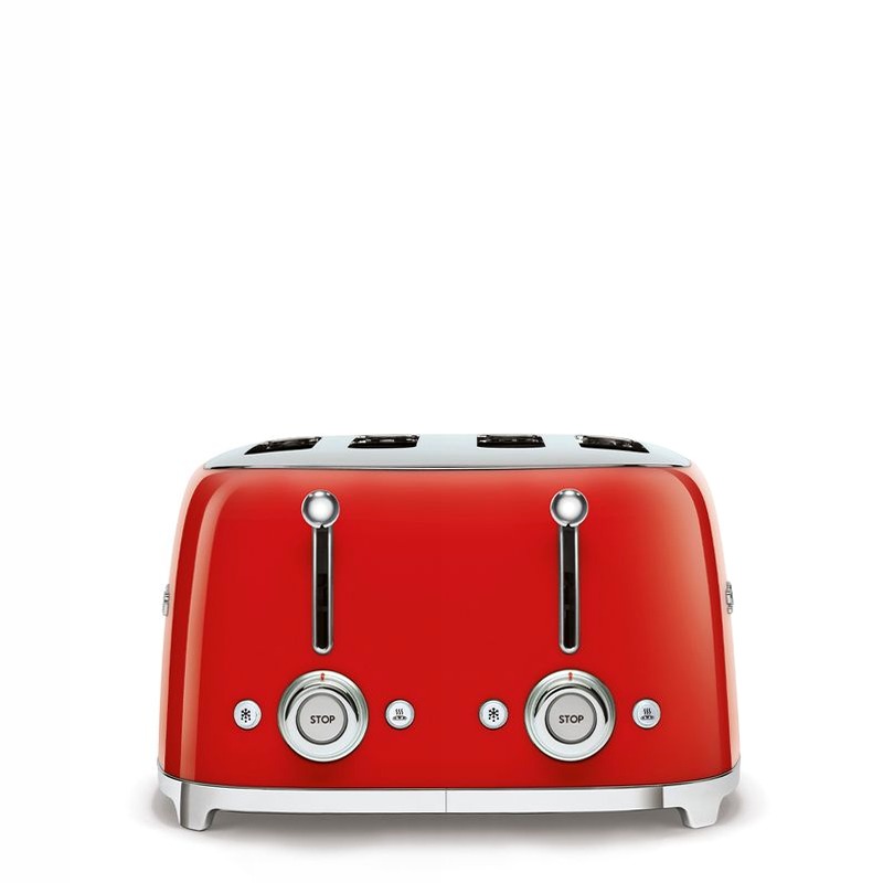 Tostapane Rosso 2x4 Lucido Estetica 50's Style Acciaio