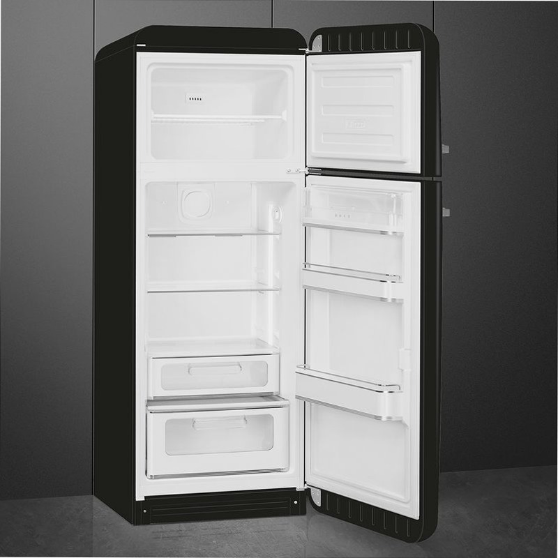 Frigorifero Nero Doppia-Porta, Stile 50's Cromo D Libera