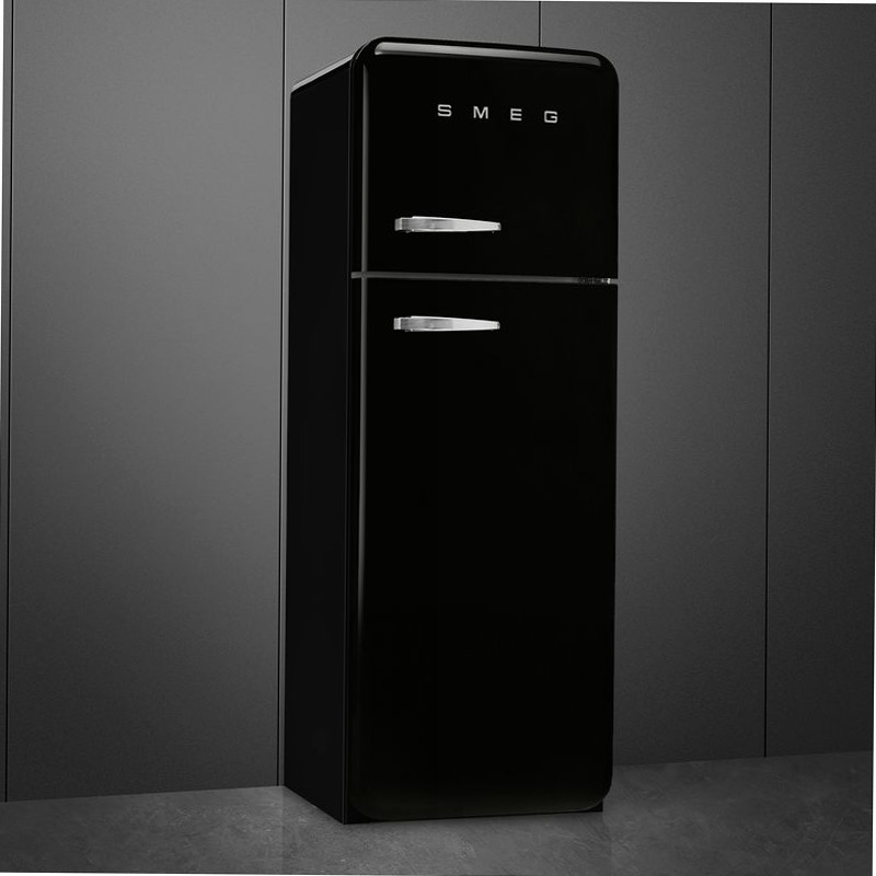 Frigorifero Nero Doppia-Porta, Stile 50's Cromo D Libera