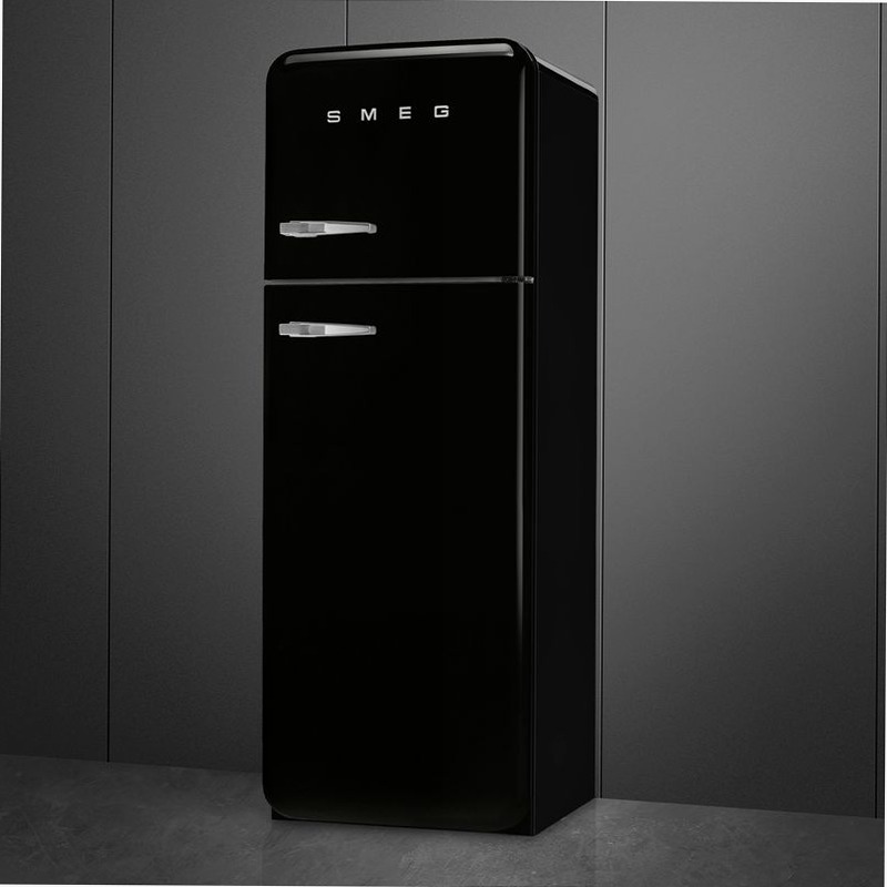 Frigorifero Nero Doppia-Porta, Stile 50's Cromo D Libera