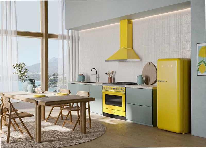 Frigorifero Giallo Monoporta 50's Style Cromo C Libera