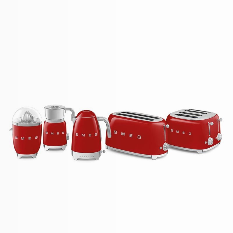 Tostapane Rosso 2x4 Lucido Estetica 50's Style 4 Acciaio