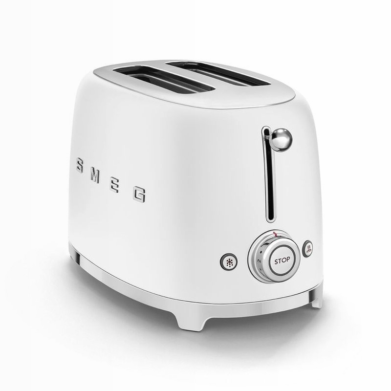 Tostapane Bianco 2 Fette Opaco Estetica 50's Style Acciaio