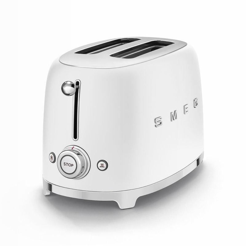 Tostapane Bianco 2 Fette Opaco Estetica 50's Style Acciaio