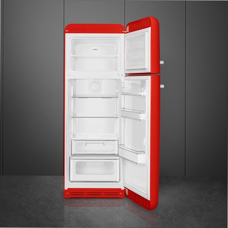 Frigorifero Rosso Doppia-Porta, Stile 50's Cromo C Libera