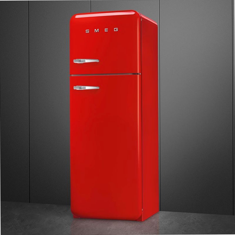 Frigorifero Rosso Doppia-Porta, Stile 50's Cromo C Libera