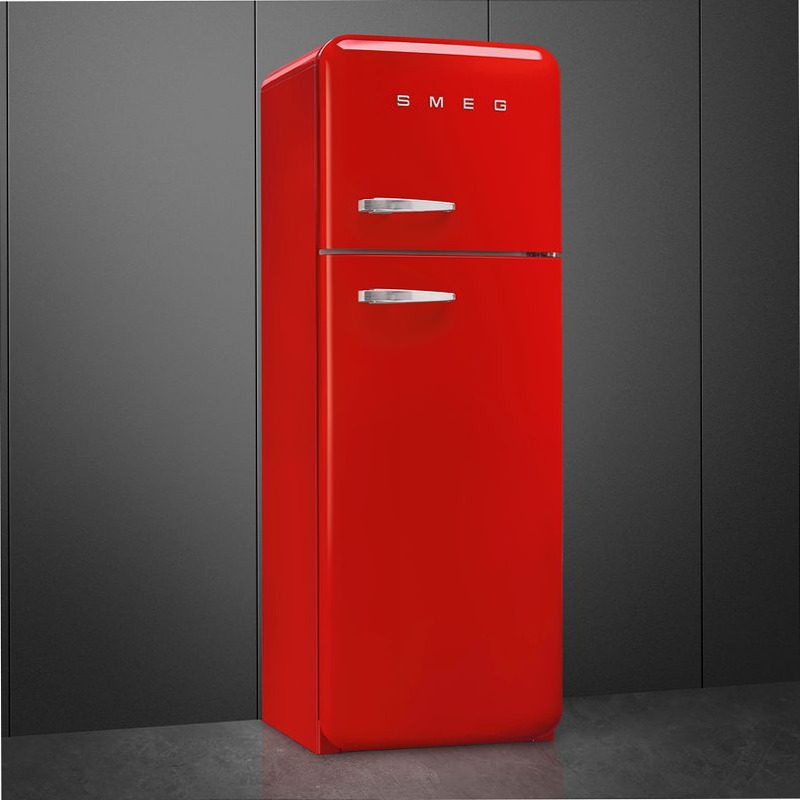 Frigorifero Rosso Doppia-Porta, Stile 50's Cromo C Libera