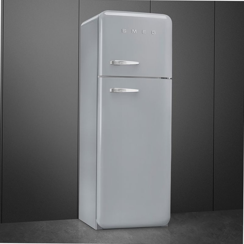 Frigorifero Silver Doppia-Porta, Stile 50's Cromo C Libera