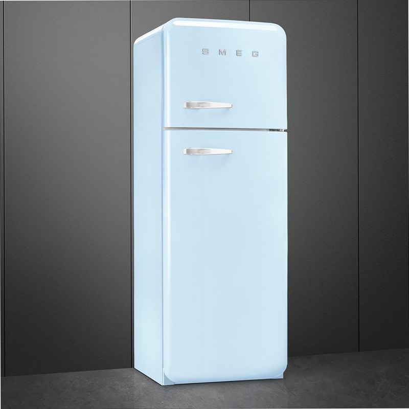 Frigorifero Azzurro Doppia-Porta, Stile 50's Cromo C Libera