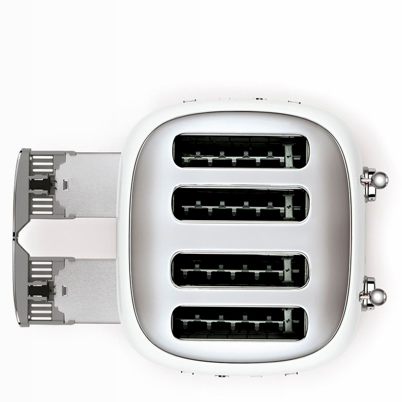 Tostapane Bianco 2x4 Lucido Estetica 50's Style 4 Acciaio