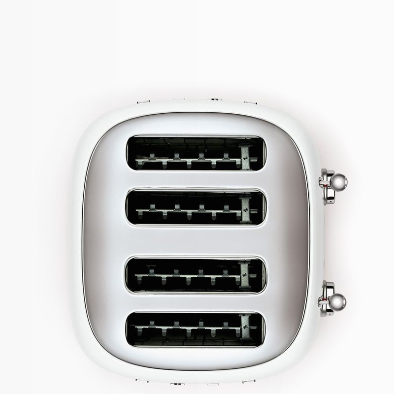 Tostapane Bianco 2x4 Lucido Estetica 50's Style 4 Acciaio